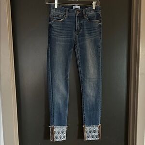 Stylish Blue Jeans with Patterned Cuffs